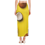 Yellow Coconut Pattern Print Side Slit Maxi Skirt