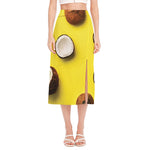 Yellow Coconut Pattern Print Side Slit Midi Skirt
