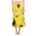 Yellow Coconut Pattern Print Side Slit Midi Skirt