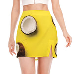 Yellow Coconut Pattern Print Side Slit Mini Skirt
