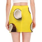 Yellow Coconut Pattern Print Side Slit Mini Skirt