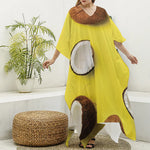 Yellow Coconut Pattern Print Silk V-Neck Kaftan Dress