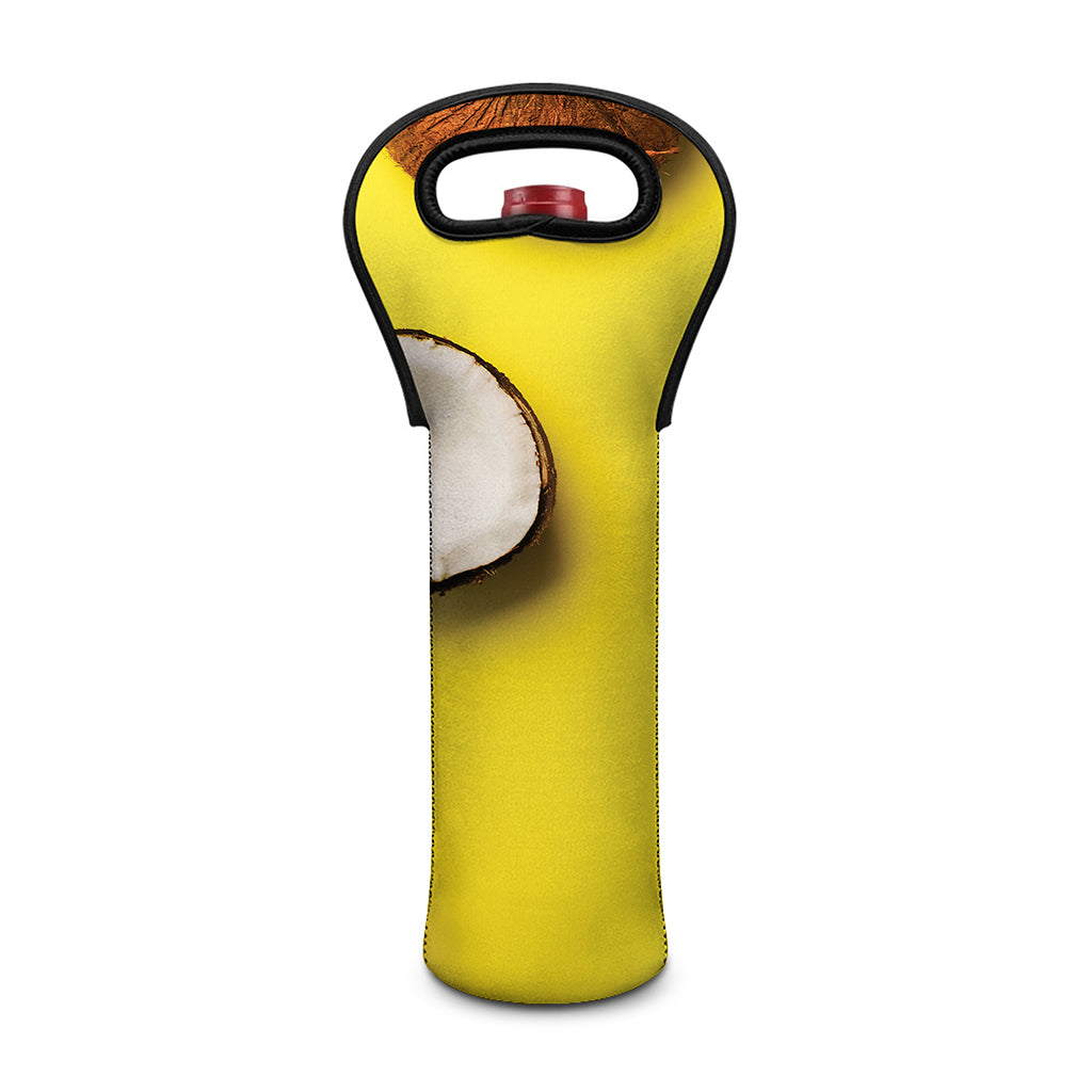 Yellow Coconut Pattern Print Single Neoprene Wine Tote