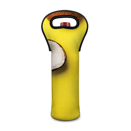 Yellow Coconut Pattern Print Single Neoprene Wine Tote