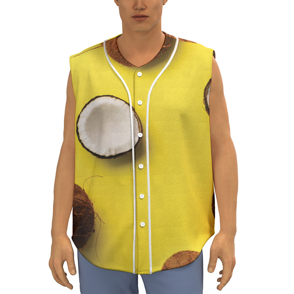 Yellow Coconut Pattern Print Sleeveless Baseball Jersey
