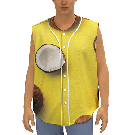 Yellow Coconut Pattern Print Sleeveless Baseball Jersey