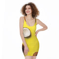 Yellow Coconut Pattern Print Sleeveless Bodycon Dress