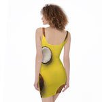Yellow Coconut Pattern Print Sleeveless Bodycon Dress