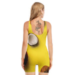 Yellow Coconut Pattern Print Sleeveless One Piece Swimsuit