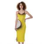 Yellow Coconut Pattern Print Slim Fit Midi Cami Dress