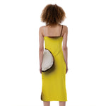 Yellow Coconut Pattern Print Slim Fit Midi Cami Dress