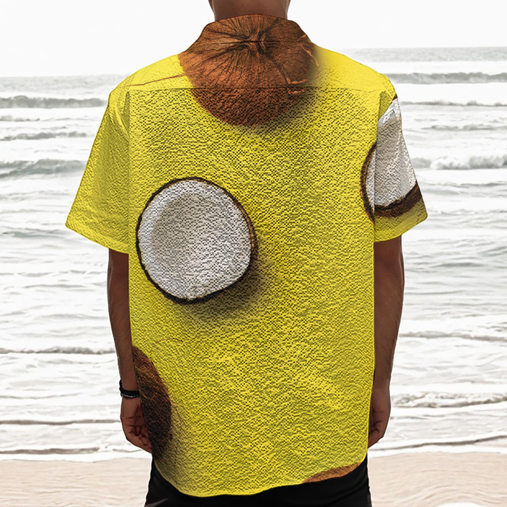 Yellow Coconut Pattern Print Textured Short Sleeve Shirt