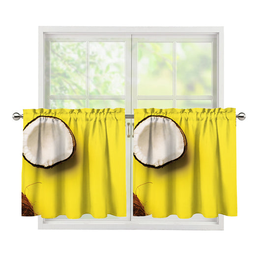 Yellow Coconut Pattern Print Tier Curtains