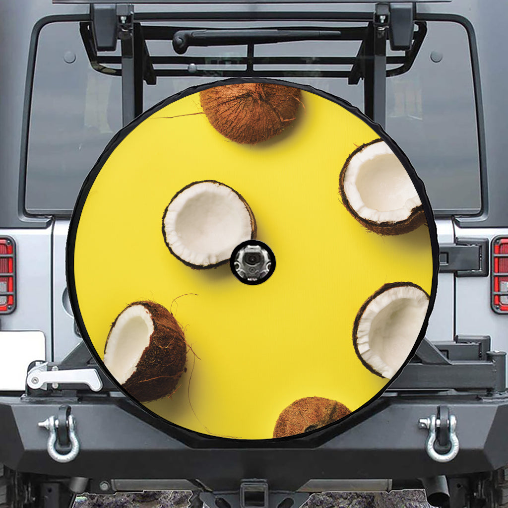 Yellow Coconut Pattern Print Tire Cover With Camera Hole