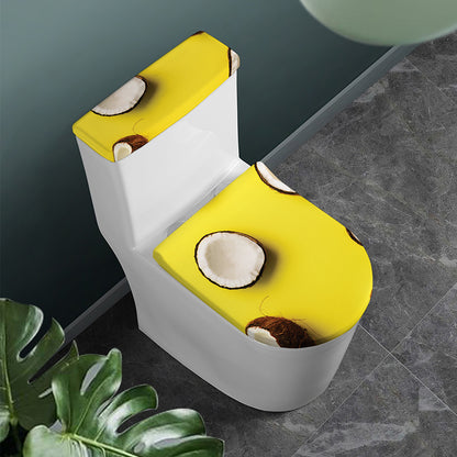 Yellow Coconut Pattern Print Toilet Lid And Tank Cover Set