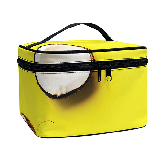 Yellow Coconut Pattern Print Travel Makeup Bag