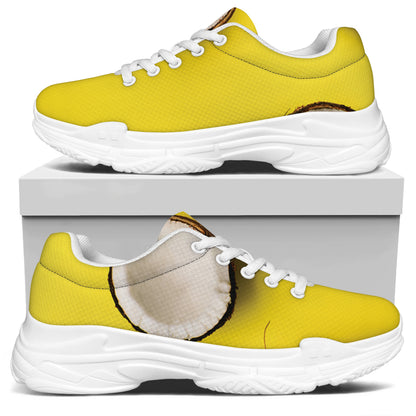 Yellow Coconut Pattern Print White Chunky Shoes