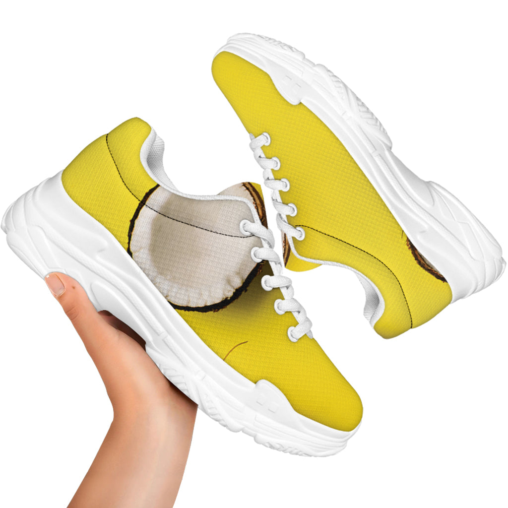 Yellow Coconut Pattern Print White Chunky Shoes