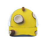 Yellow Coconut Pattern Print White Mesh Trucker Cap