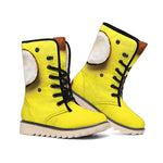 Yellow Coconut Pattern Print Winter Boots