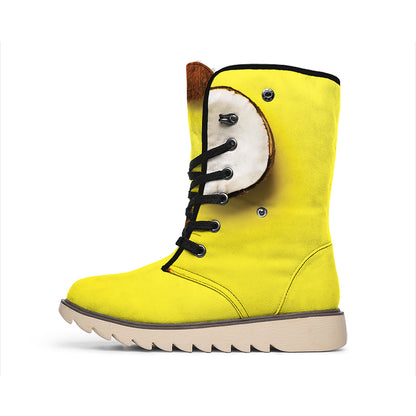 Yellow Coconut Pattern Print Winter Boots