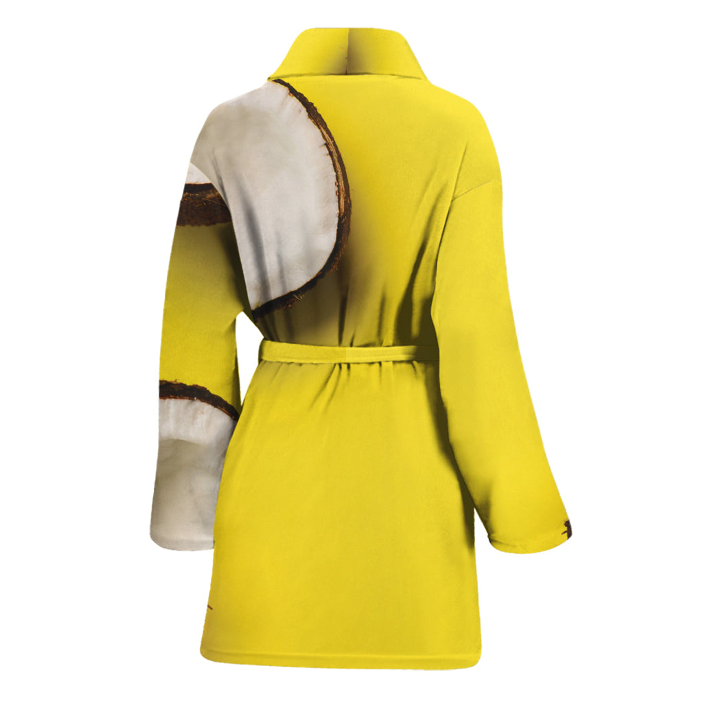 Yellow Coconut Pattern Print Women's Bathrobe