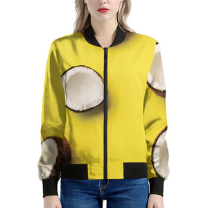 Yellow Coconut Pattern Print Women's Bomber Jacket