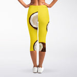 Yellow Coconut Pattern Print Women's Capri Leggings