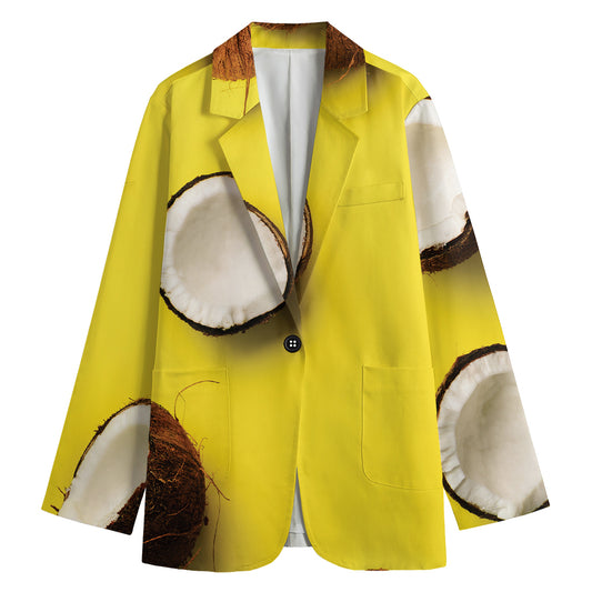 Yellow Coconut Pattern Print Women's Cotton Blazer