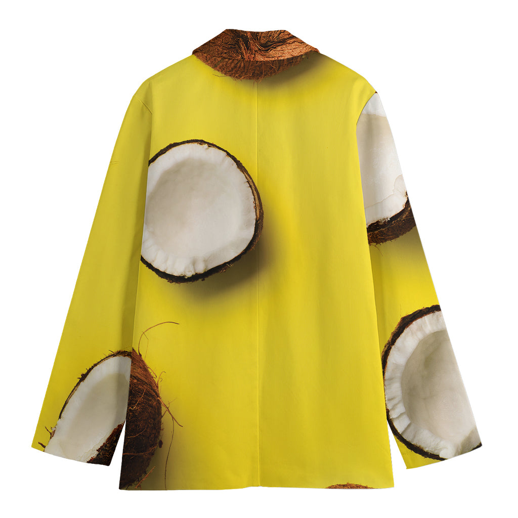 Yellow Coconut Pattern Print Women's Cotton Blazer
