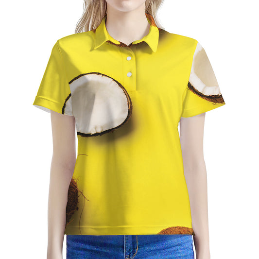 Yellow Coconut Pattern Print Women's Polo Shirt