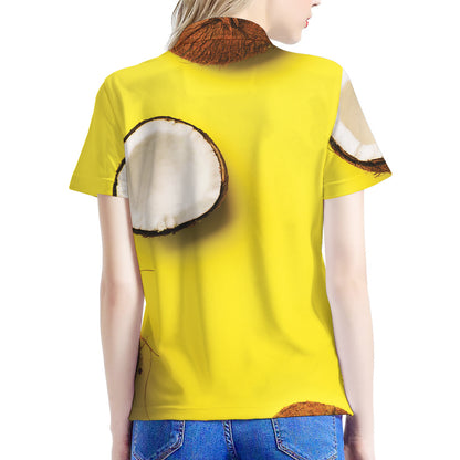 Yellow Coconut Pattern Print Women's Polo Shirt