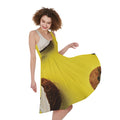 Yellow Coconut Pattern Print Sleeveless Knee Length Dress