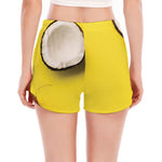 Yellow Coconut Pattern Print Women's Split Running Shorts