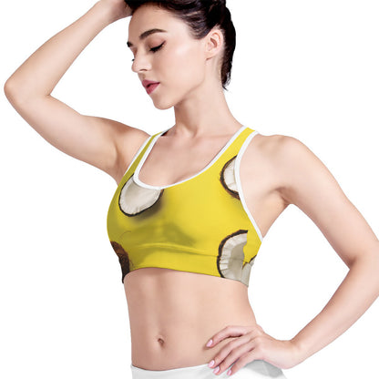 Yellow Coconut Pattern Print Women's Sports Bra