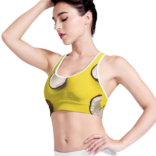 Yellow Coconut Pattern Print Women's Sports Bra