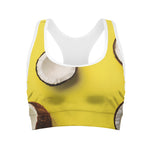 Yellow Coconut Pattern Print Women's Sports Bra
