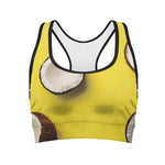 Yellow Coconut Pattern Print Women's Sports Bra