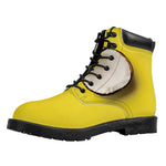 Yellow Coconut Pattern Print Work Boots