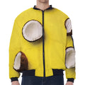 Yellow Coconut Pattern Print Zip Sleeve Bomber Jacket