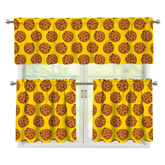 Yellow Cookie Pattern Print 3 Piece Kitchen Curtains