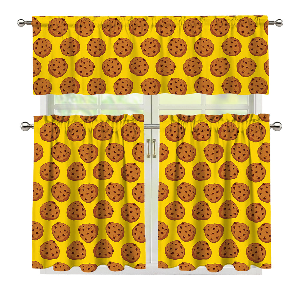 Yellow Cookie Pattern Print 3 Piece Kitchen Curtains