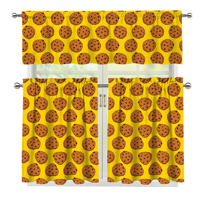 Yellow Cookie Pattern Print 3 Piece Kitchen Curtains