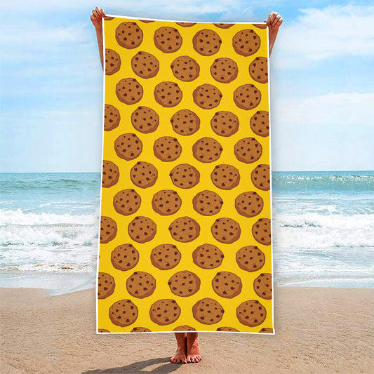 Yellow Cookie Pattern Print Beach Towel