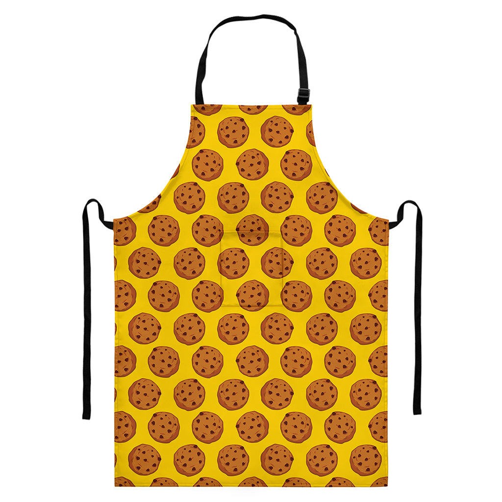 Yellow Cookie Pattern Print Bib Apron With Pocket