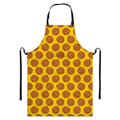 Yellow Cookie Pattern Print Bib Apron With Pocket