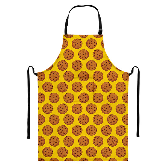 Yellow Cookie Pattern Print Bib Apron With Pocket