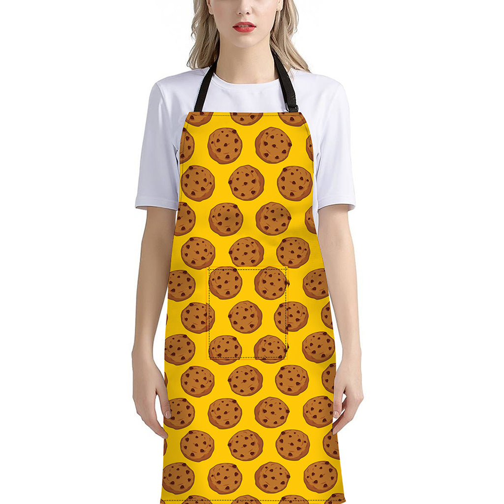 Yellow Cookie Pattern Print Bib Apron With Pocket