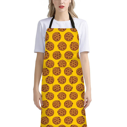 Yellow Cookie Pattern Print Bib Apron With Pocket