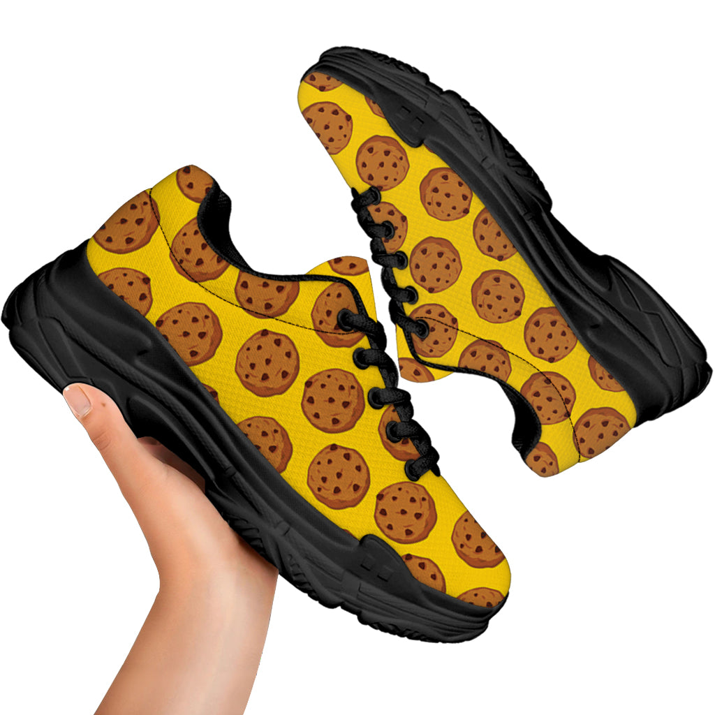 Yellow Cookie Pattern Print Black Chunky Shoes
